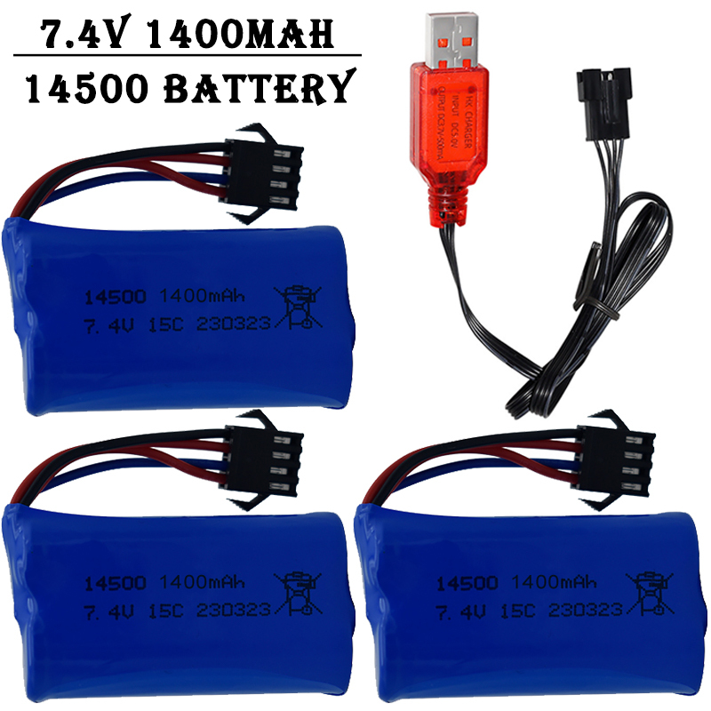 Balance Charger Rc - 7,4V 1400mAh 14500 Lithium-Ionen-Akku mit SM4P-Stecker/USB-Ladegerät