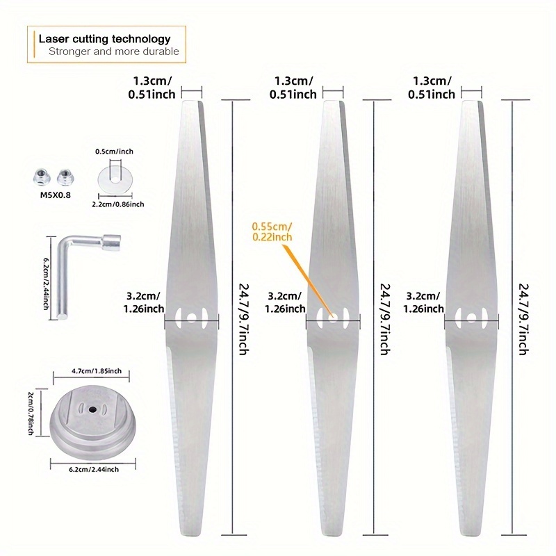 5 Inch Propeller - 3 Stück 9,7-Zoll gerade Rasenmähermesser mit